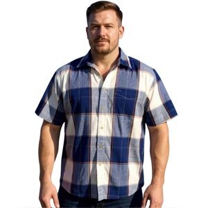 Dior Men’s Plaid Navy and White Shirt Size L